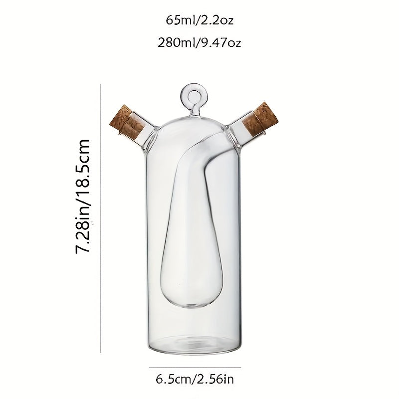 2-in-1 Glass Olive Oil and Vinegar Dispenser with Cork Stopper - Transparent Kitchen Cooking Container, Dual-Spout Design for Easy Measuring, Oil Bottle, Kitchen Supplies, Restaurant Back-of-House Seasoning Container