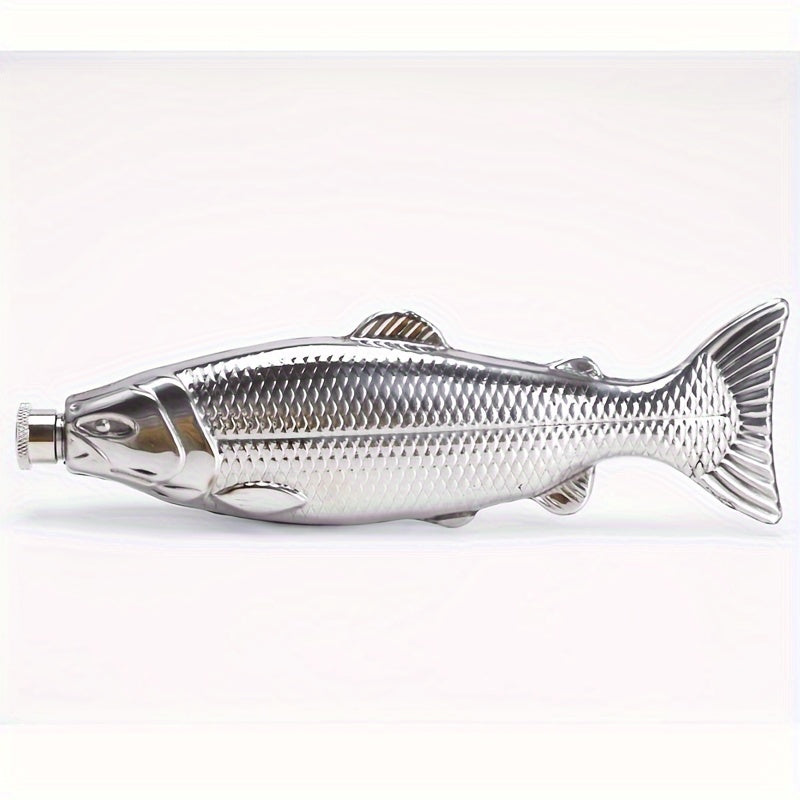 Portable Stainless Steel Trout-Shaped Flask - Polished Finish, Oval Design for Outdoor Use - Perfect for Halloween, Christmas, Father's Day Gifts, 304 Stainless Steel, Wine Bottle, Small Flask