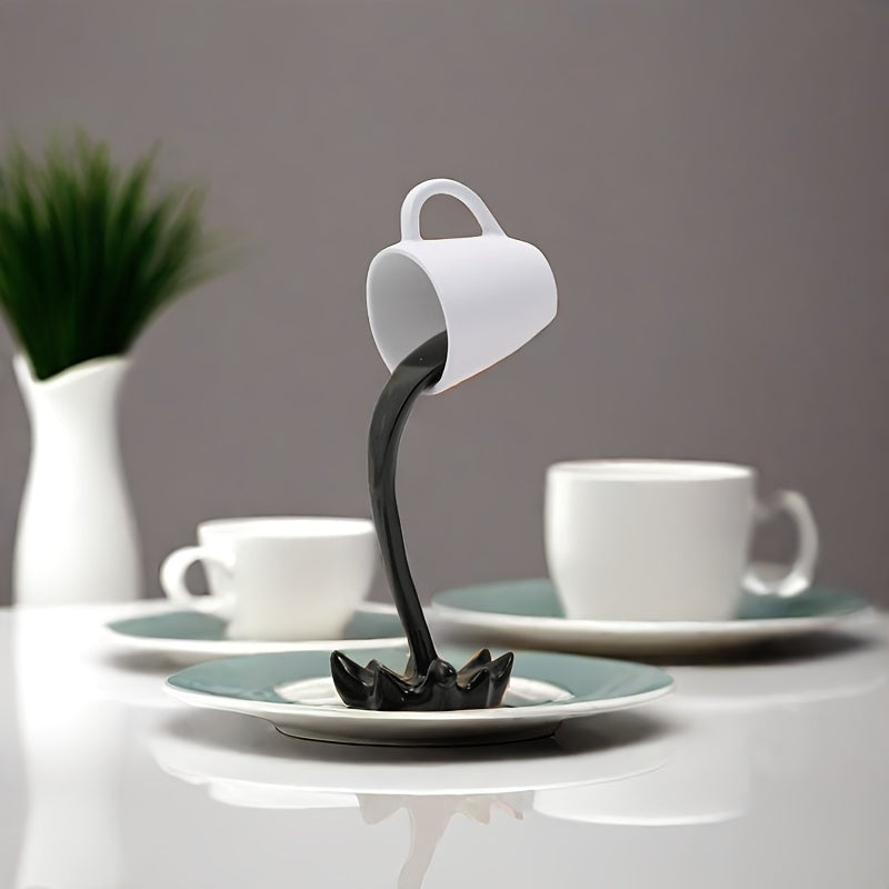 1pc, Creative Inverted Floating Resin Coffee Cup Decoration - Water Overflow Effect, Suitable for Room And Office Decoration Embellishment, Unique Creative Gift, Very Suitable for Halloween And Other Festivals to Enhance The