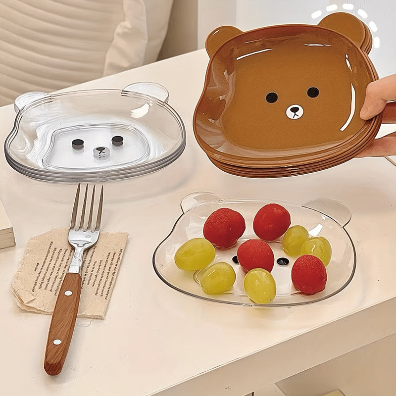 2pcs Cute Bear Cartoon PET Plates - Perfect for Breakfast, Fruits, Snacks & Bones - Durable Kitchen & Dining Accessories