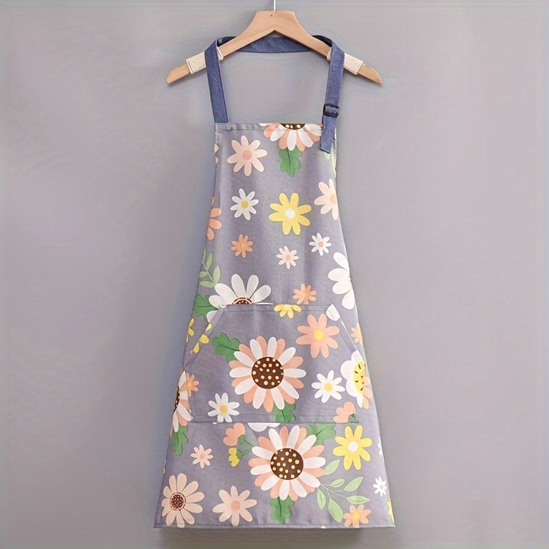 1pc Women's Floral Print Apron - Unisex Hanging Neck Style, Polyester Blend Fabric, Colorful Daisy Pattern, Adjustable Straps, Perfect for Cooking & Kitchen Use, Unisex Apron | Playful Style Apron | Comfortable Fitting