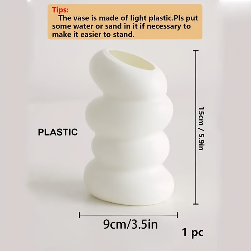 Modern Spiral Round Vase - Plastic Material, Nordic Style Aesthetic Decoration, Suitable for Flower Arrangement, Suitable for Home, Living Room, Bedroom Decoration, Festival Decoration, White and Green Available