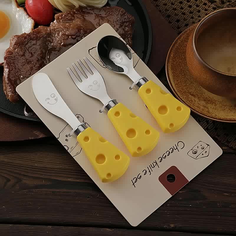 Paper Card Set of 3 Stainless Steel joyful Face Tableware, Cheese Knife, Cheese Knife, Youngsters's Knife, Fork, Spoon, Portable Dining Knife, Dining Spoon, Spreading Knife