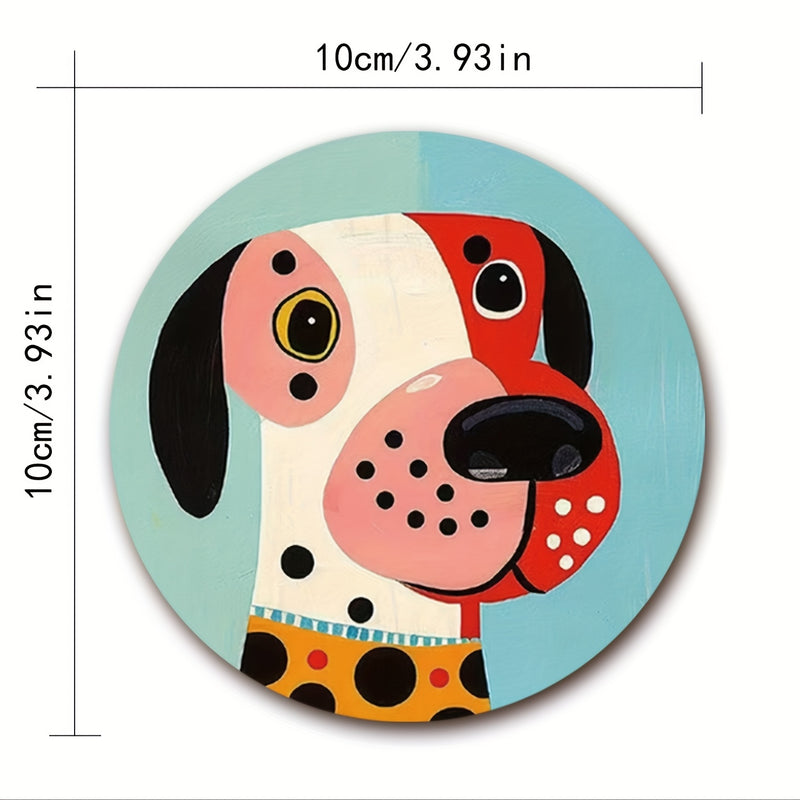 6pcs Charming Dog Illustration Wooden Coasters - 9.98cm Round, Colorful Coffee & Tea Cup Mats, Ideal for Home & Restaurant Decor, Perfect Holiday Gift, Hand Washable, Dog Decor