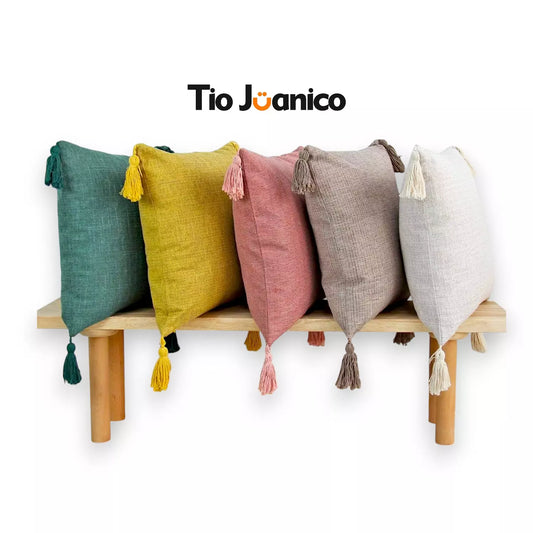 Capa de Almofada de Linho Tioeasy™ 45x45cm com Pompom Decorativo para Sala e Quarto