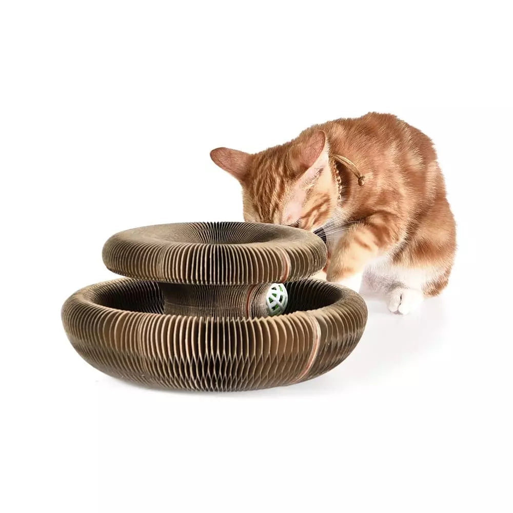 Arranhador Mágico para Gatos Tioeasy™ — Papelão Fortificado 24x24x10cm com Bolinha de Sininho e Catnip