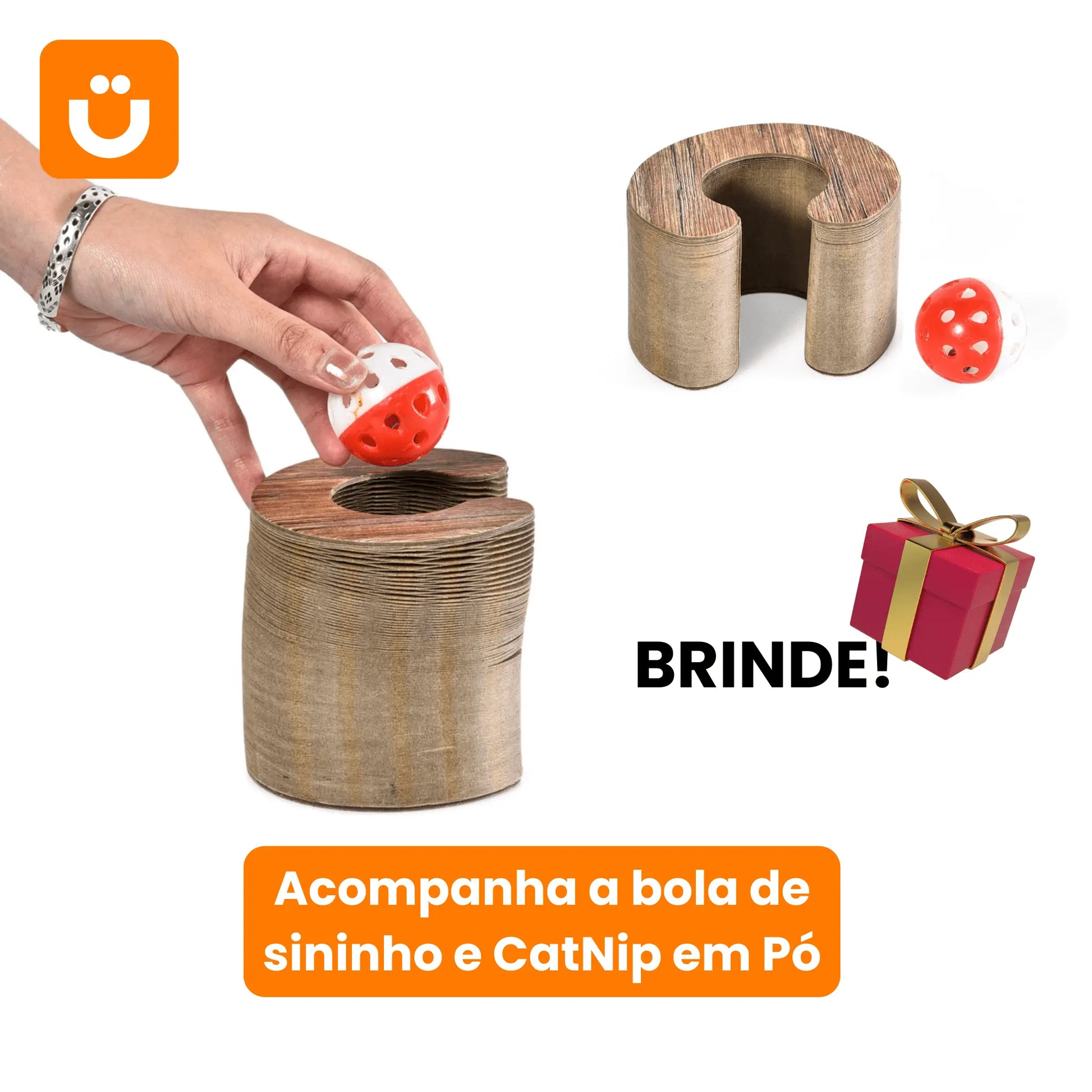 Arranhador Mágico para Gatos Tioeasy™ — Papelão Fortificado 24x24x10cm com Bolinha de Sininho e Catnip
