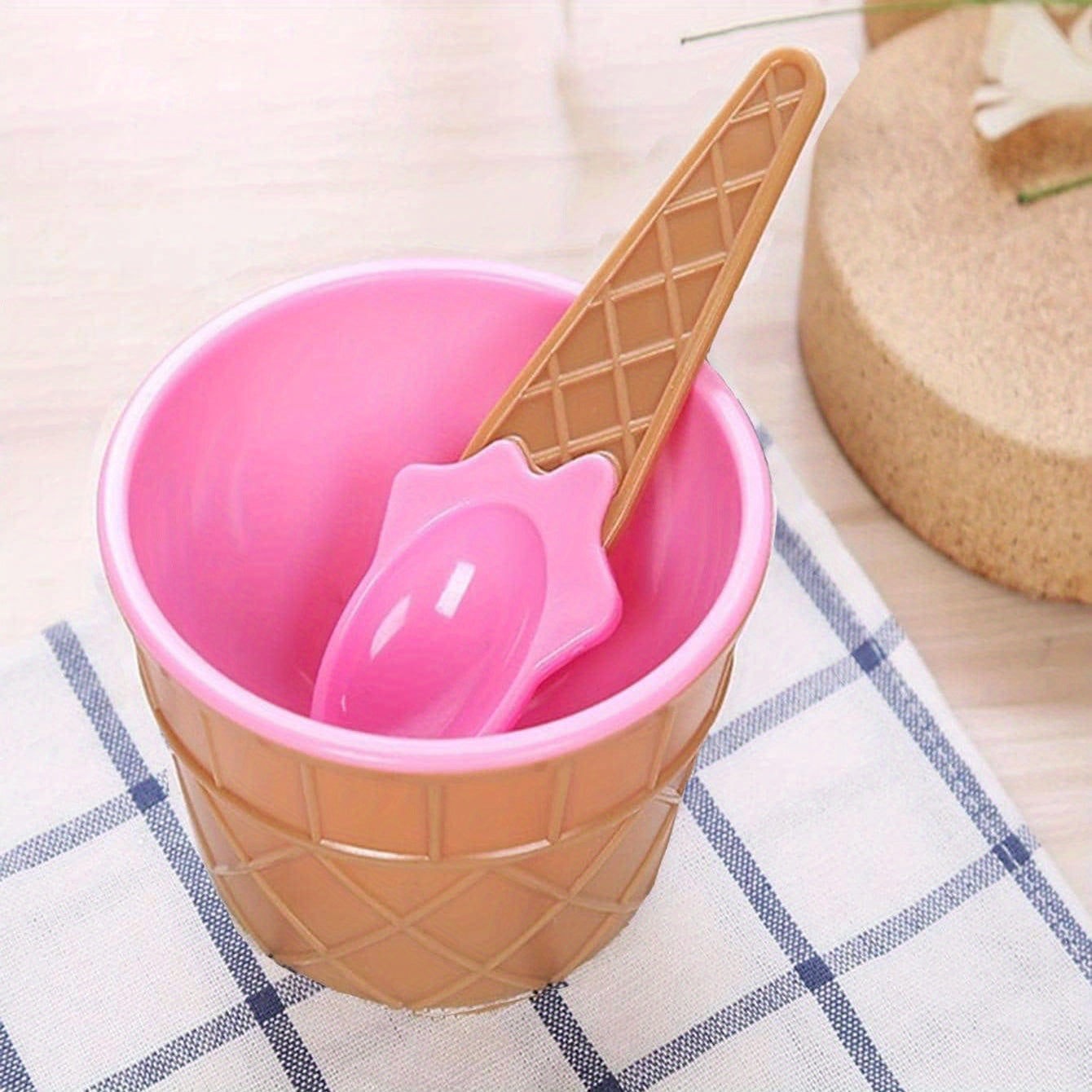 Bowl Casquinha de Sorvete Tioeasy™ Fun com Colher — Kit com 1 ou 6 Peças em Plástico ABS