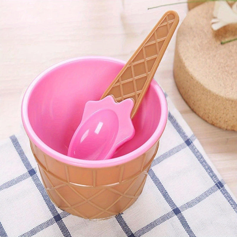 Bowl Casquinha de Sorvete Tioeasy™ Fun com Colher — Kit com 1 ou 6 Peças em Plástico ABS