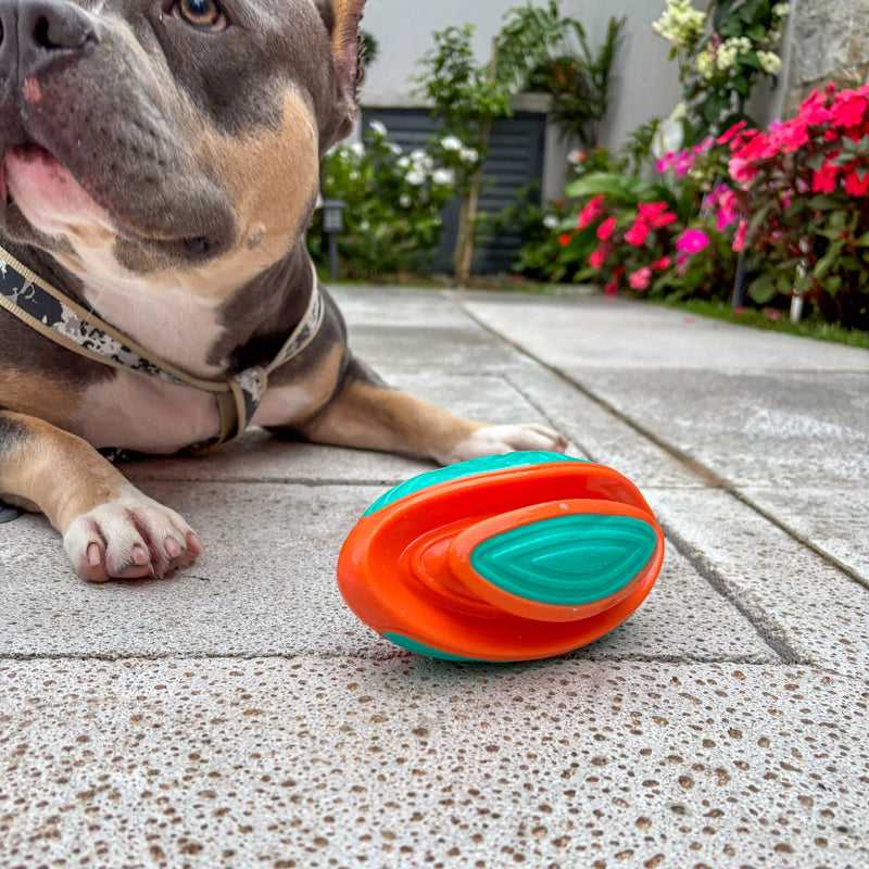 Brinquedo Bola de Rugby Pet Tioeasy™ com Apito, Borracha Premium 3D, Resistente e Massageadora para Cães