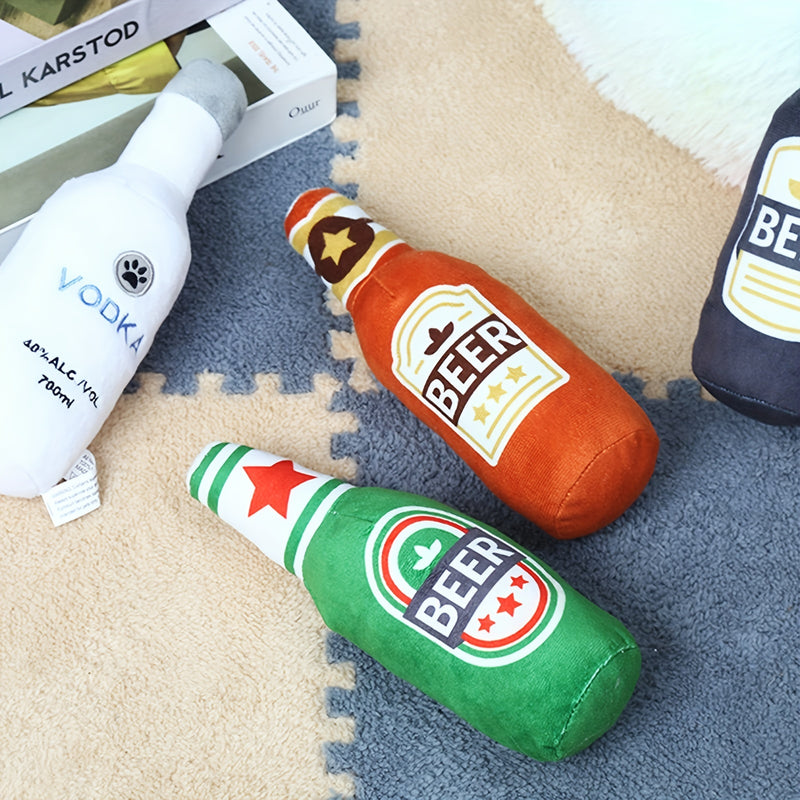 Brinquedo para Cães em Formato de Garrafinha de Cerveja Tioeasy™ — Borracha Flexível e Com Apito