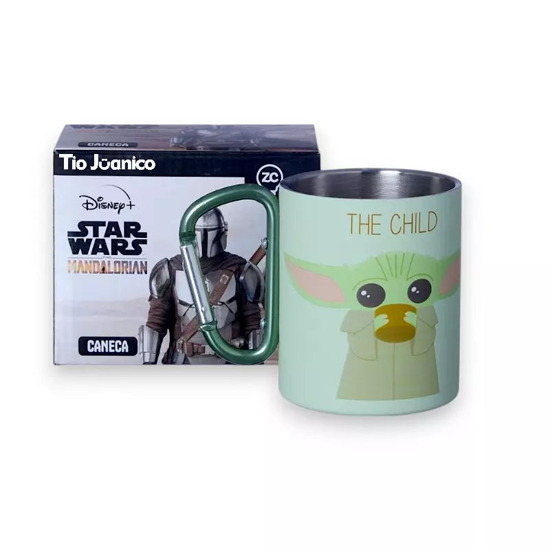 Caneca Mosquetão 300ml Oficial Star Wars™ — Baby Yoda The Mandalorian em Inox