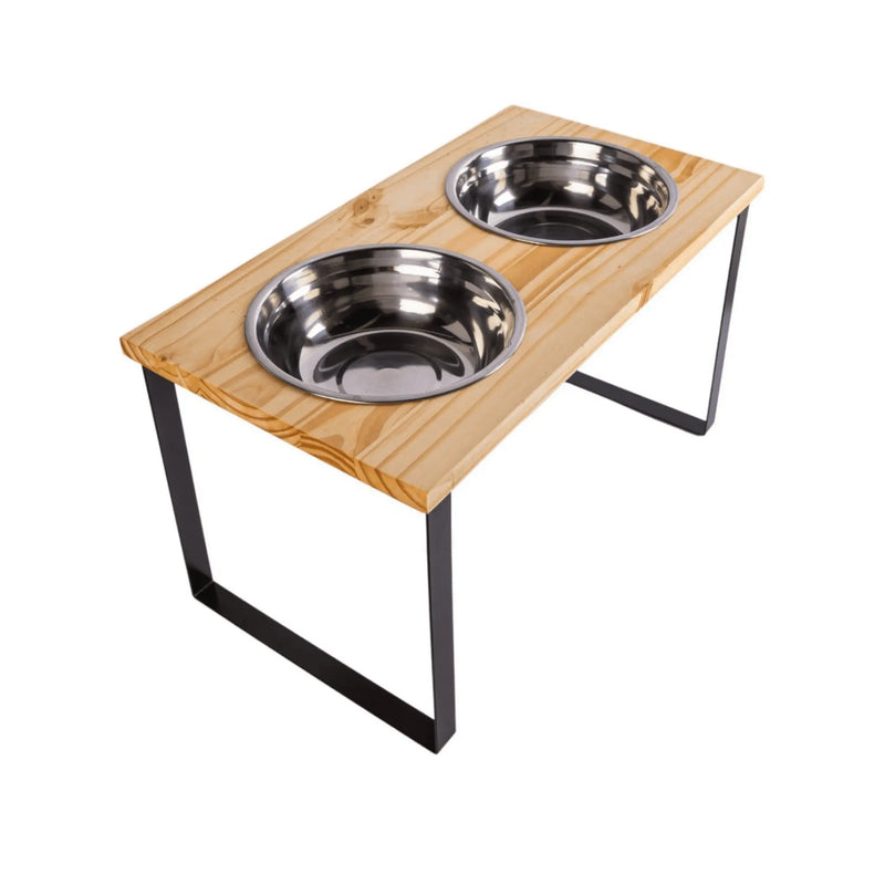 Comedouro Tioeasy Duplo em Madeira e Inox - Médio/Grande - Tio Juanico