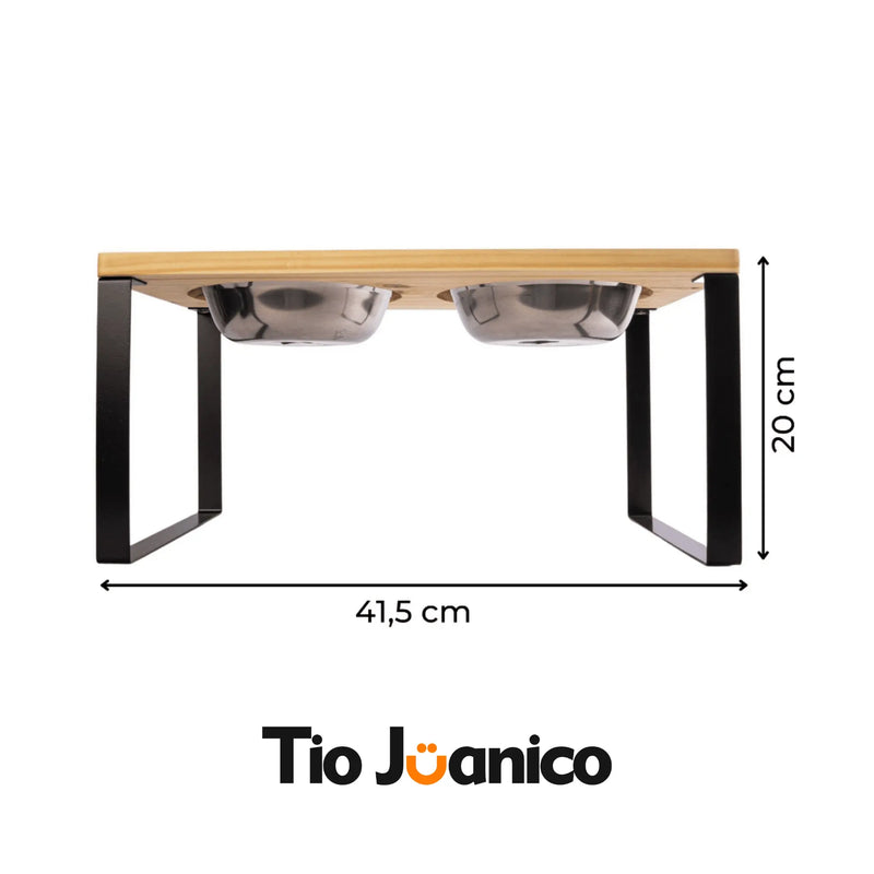 Comedouro Tioeasy Duplo em Madeira e Inox - Médio/Grande - Tio Juanico