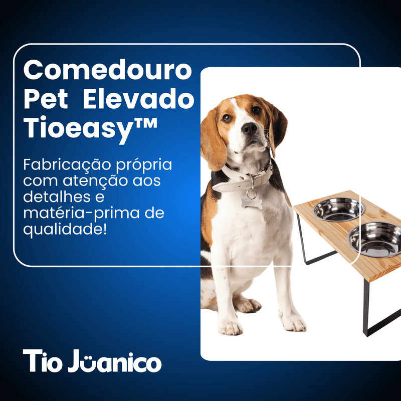 Comedouro Tioeasy Duplo em Madeira e Inox - Médio/Grande - Tio Juanico