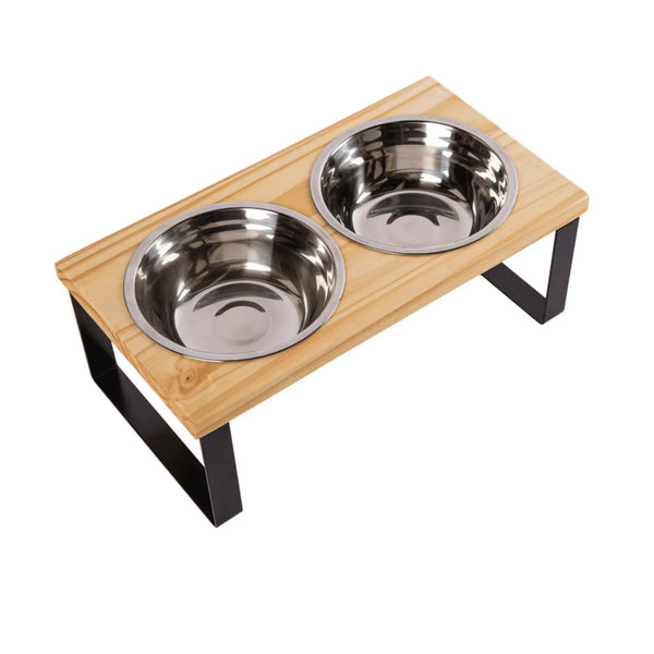 Comedouro Tioeasy Duplo em Madeira e Inox - Pequeno - Tio Juanico