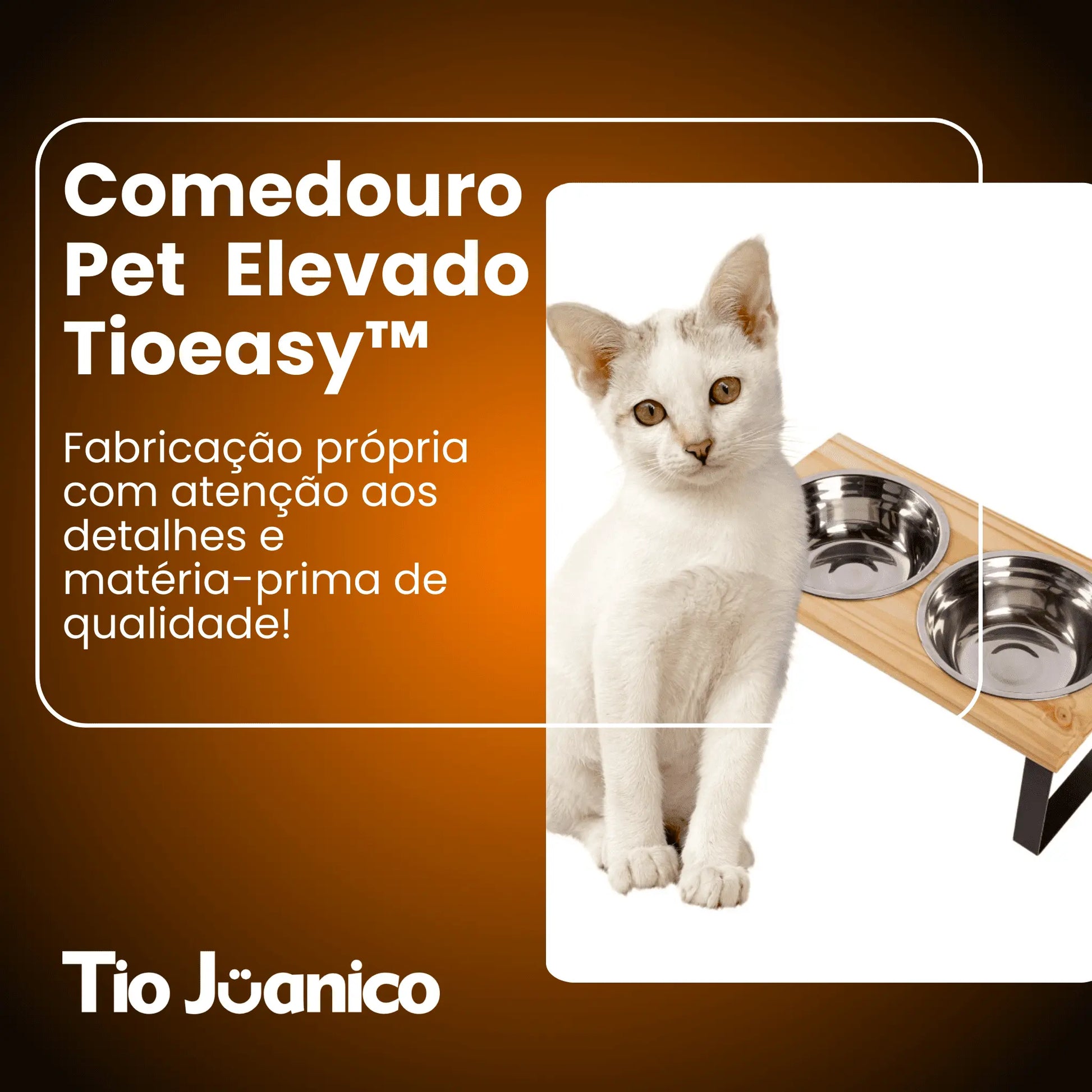 Comedouro Tioeasy Duplo em Madeira e Inox - Pequeno - Tio Juanico