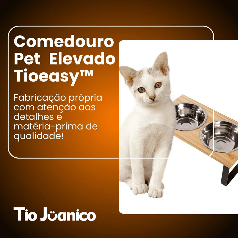 Comedouro Tioeasy Duplo em Madeira e Inox - Pequeno - Tio Juanico