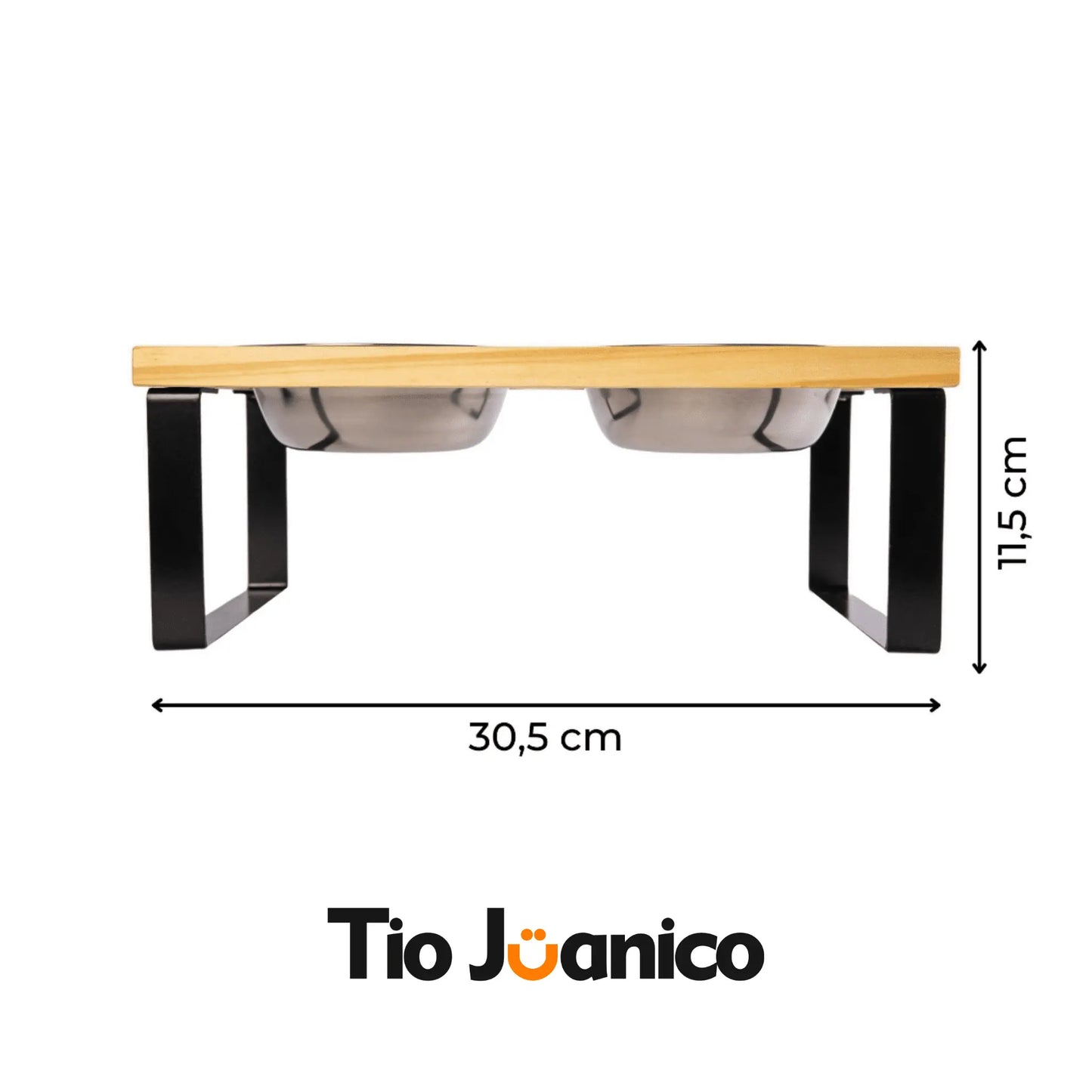 Comedouro Tioeasy Duplo em Madeira e Inox - Pequeno - Tio Juanico
