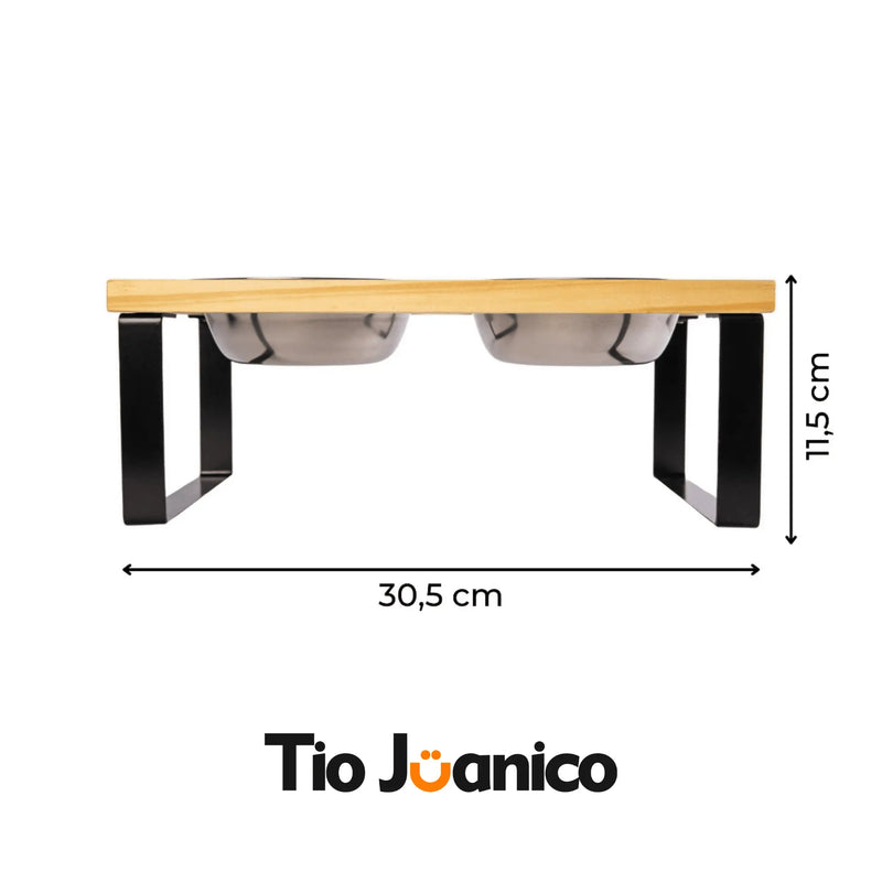 Comedouro Tioeasy Duplo em Madeira e Inox - Pequeno - Tio Juanico