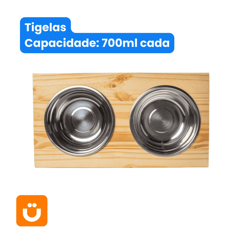 Comedouro Tioeasy Duplo em Madeira e Inox - Médio/Grande - Tio Juanico