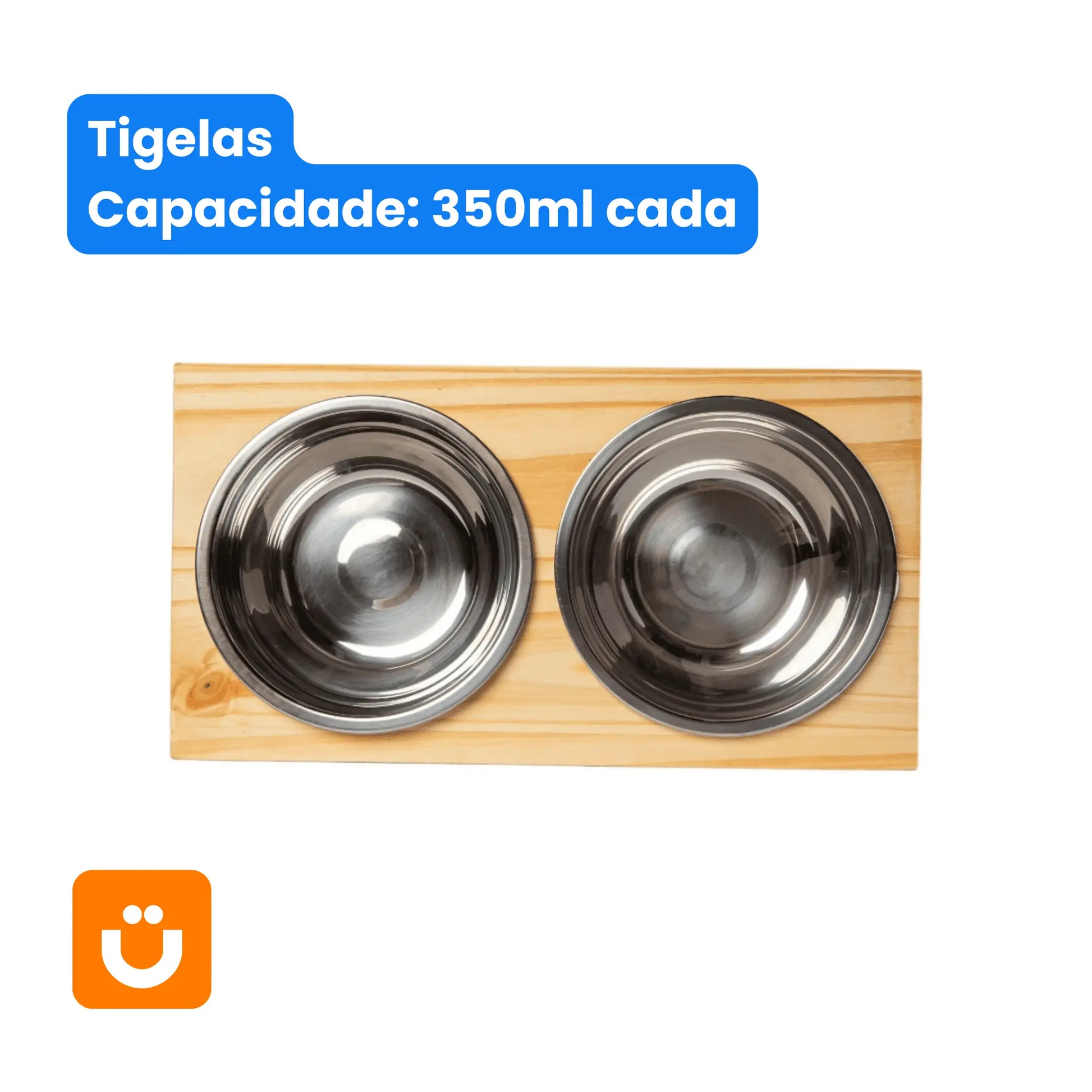 Comedouro Tioeasy Duplo em Madeira e Inox - Pequeno - Tio Juanico
