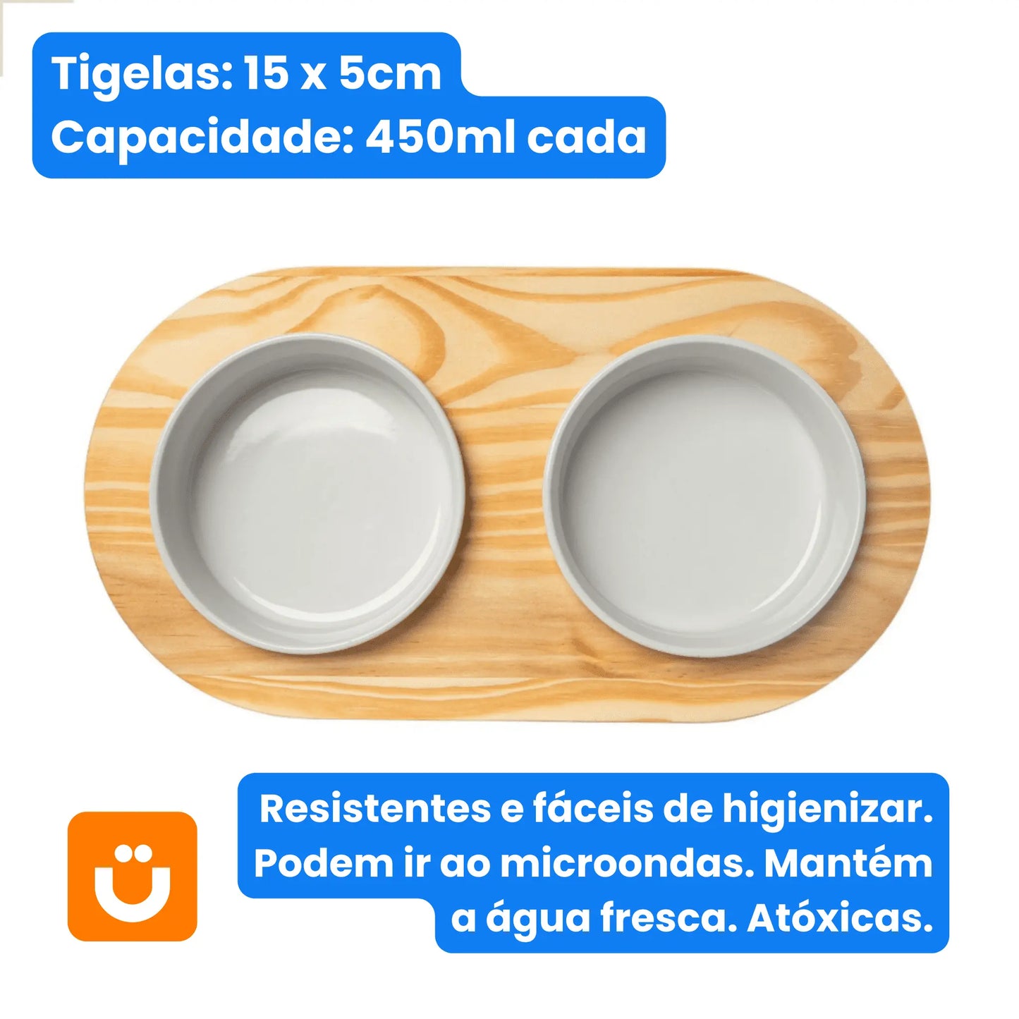 Comedouro Tioeasy Duplo em Madeira e Porcelana - Médio/Grande - Tio Juanico