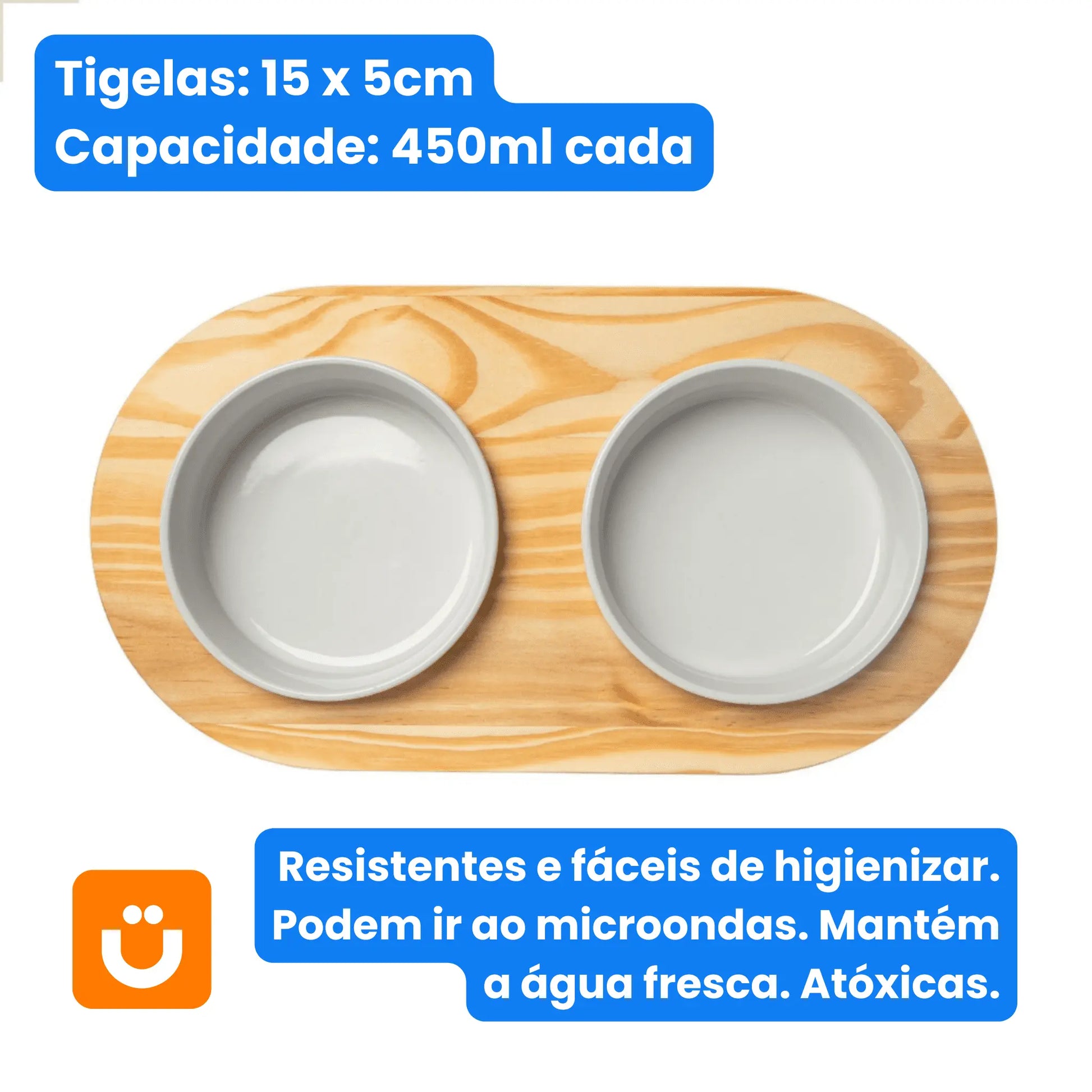 Comedouro Tioeasy Duplo em Madeira e Porcelana - Médio/Grande - Tio Juanico