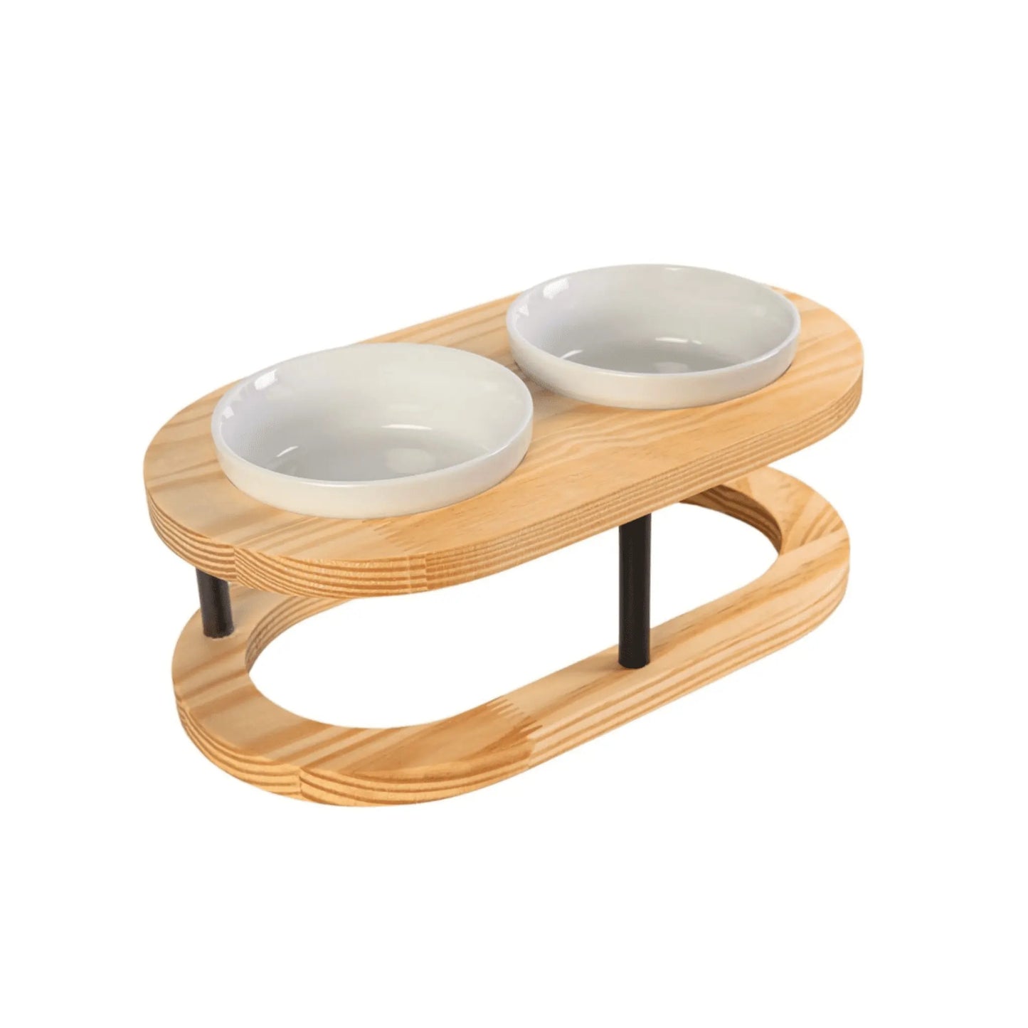 Comedouro Tioeasy™ Duplo em Madeira e Porcelana - Pequeno Tio Juanico