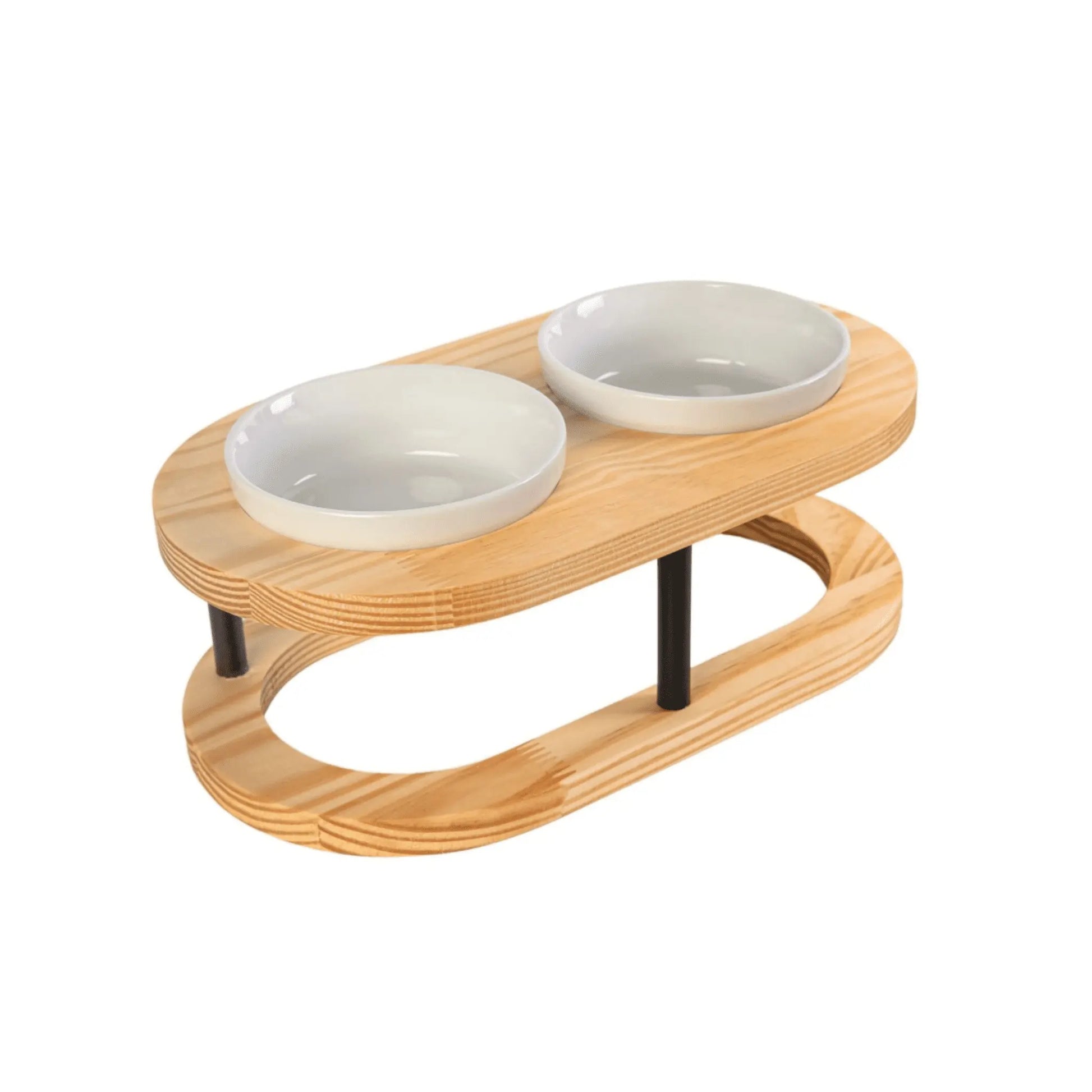 Comedouro Tioeasy™ Duplo em Madeira e Porcelana - Pequeno Tio Juanico