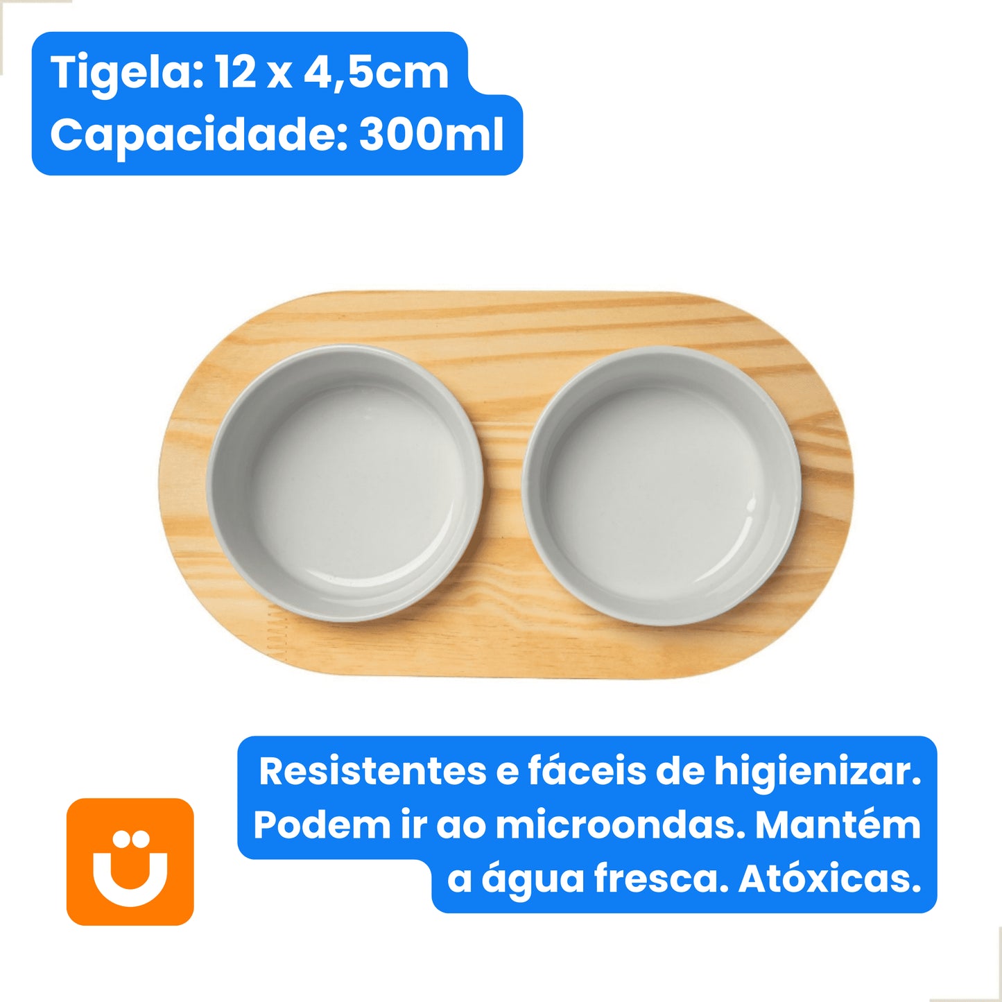 Comedouro Tioeasy™ Duplo em Madeira e Porcelana - Pequeno Tio Juanico