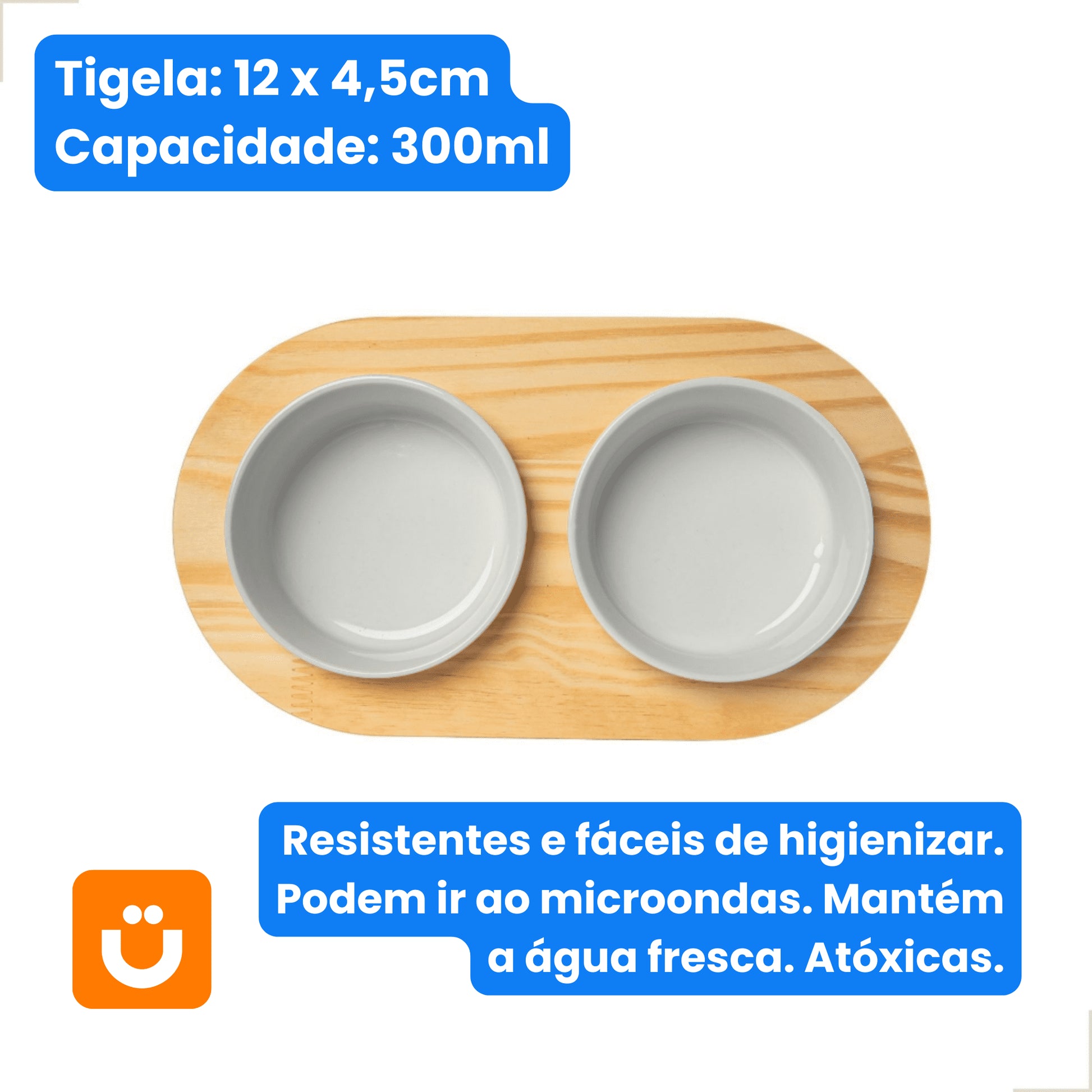 Comedouro Tioeasy™ Duplo em Madeira e Porcelana - Pequeno Tio Juanico