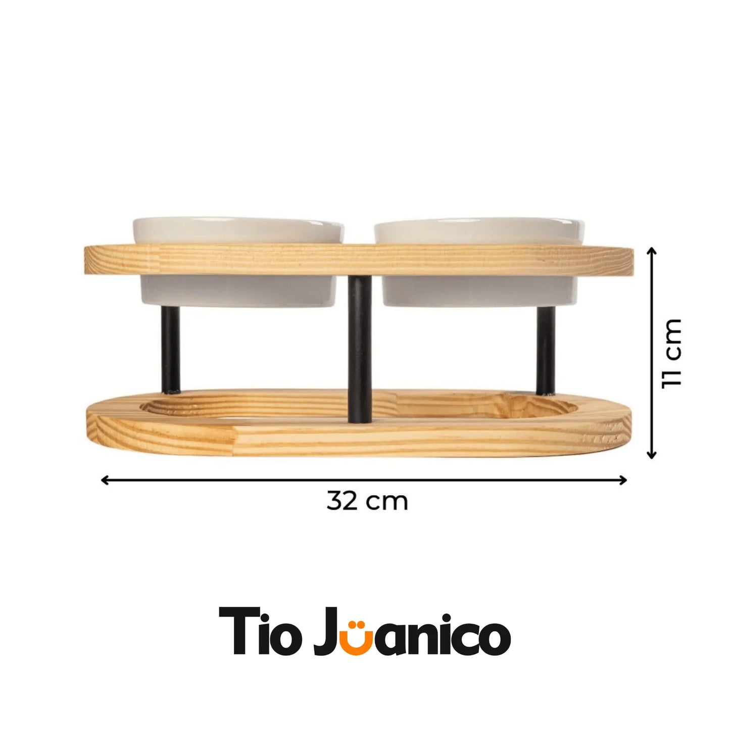 Comedouro Tioeasy™ Duplo em Madeira e Porcelana - Pequeno Tio Juanico