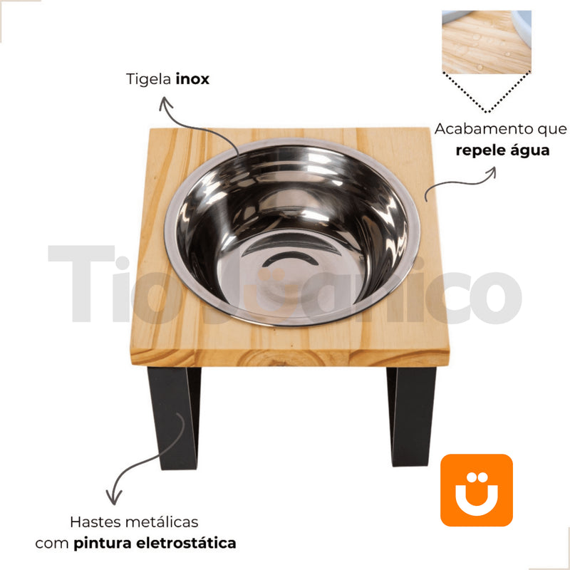 Comedouro Tioeasy Unitário em Madeira e Inox - Pequeno Tio Juanico