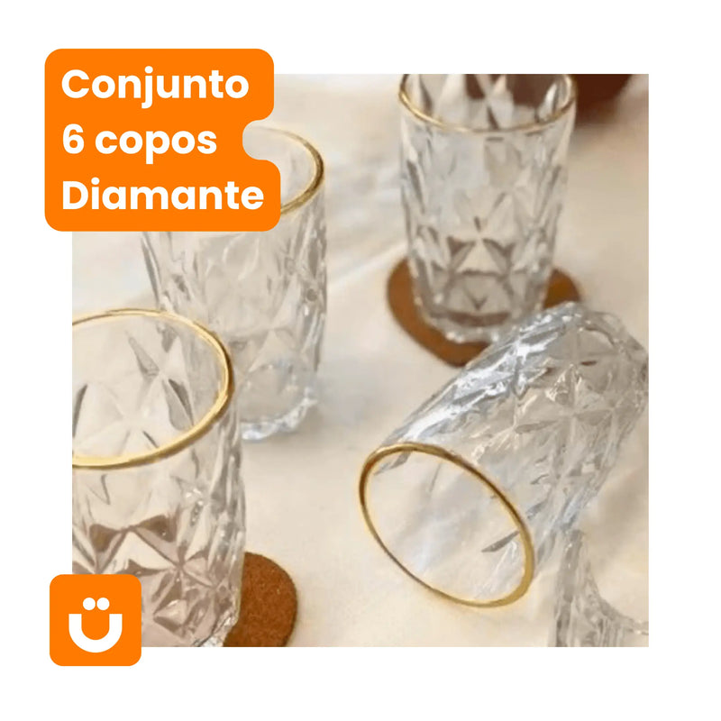 Conjunto 6 Copos Diamante Tioeasy™ - Fio de Ouro Elegante do Tio Juanico