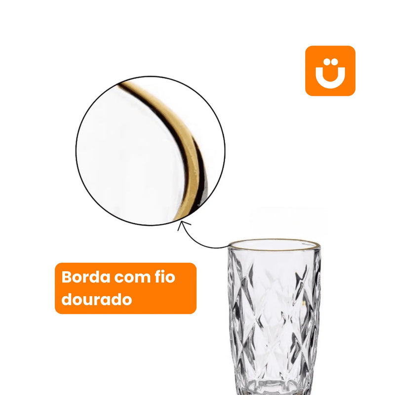 Conjunto 6 Copos Diamante Tioeasy™ - Fio de Ouro Elegante do Tio Juanico