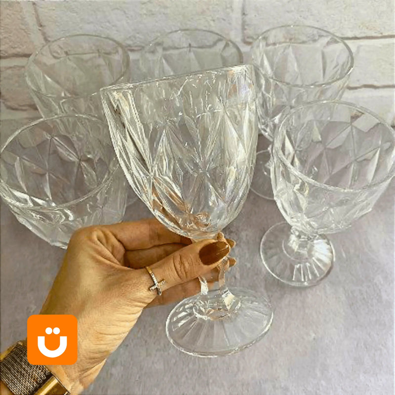 Conjunto 6 Taças Diamante Tioeasy™ - Cristal Transparente e Elegante