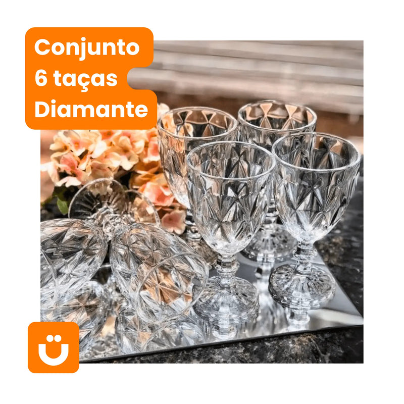 Conjunto 6 Taças Diamante Tioeasy™ - Cristal Transparente e Elegante