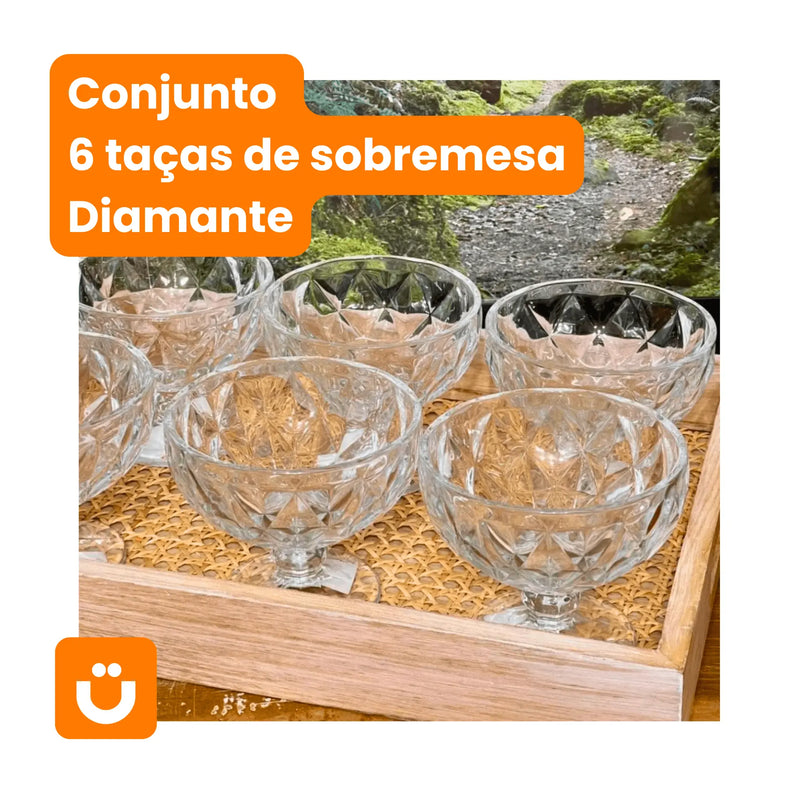 Conjunto 6 Taças de Sobremesa Diamante Tioeasy™ - Cristal Transparente do Tio Juanico