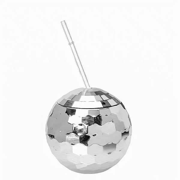 Copo Bailinho Tioeasy™ — 600ml com Canudo, Tampa e Design de Bola de Discoteca para Bebidas e Drinks