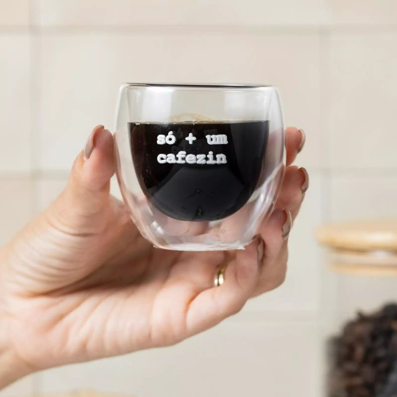 Copo de Parede Dupla Tioeasy™ — Um Cafezin / Good Morning 90ml Vidro Borossilicato