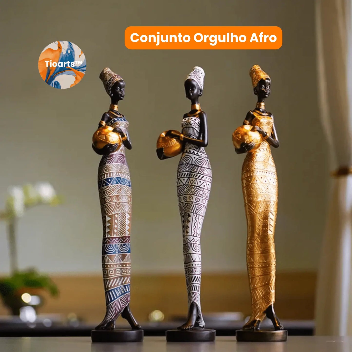 Esculturas Africanas Tioarts™ — Decoração em Resina Contemporânea | Conjuntos Força da Mulher Negra e Orgulho Afro