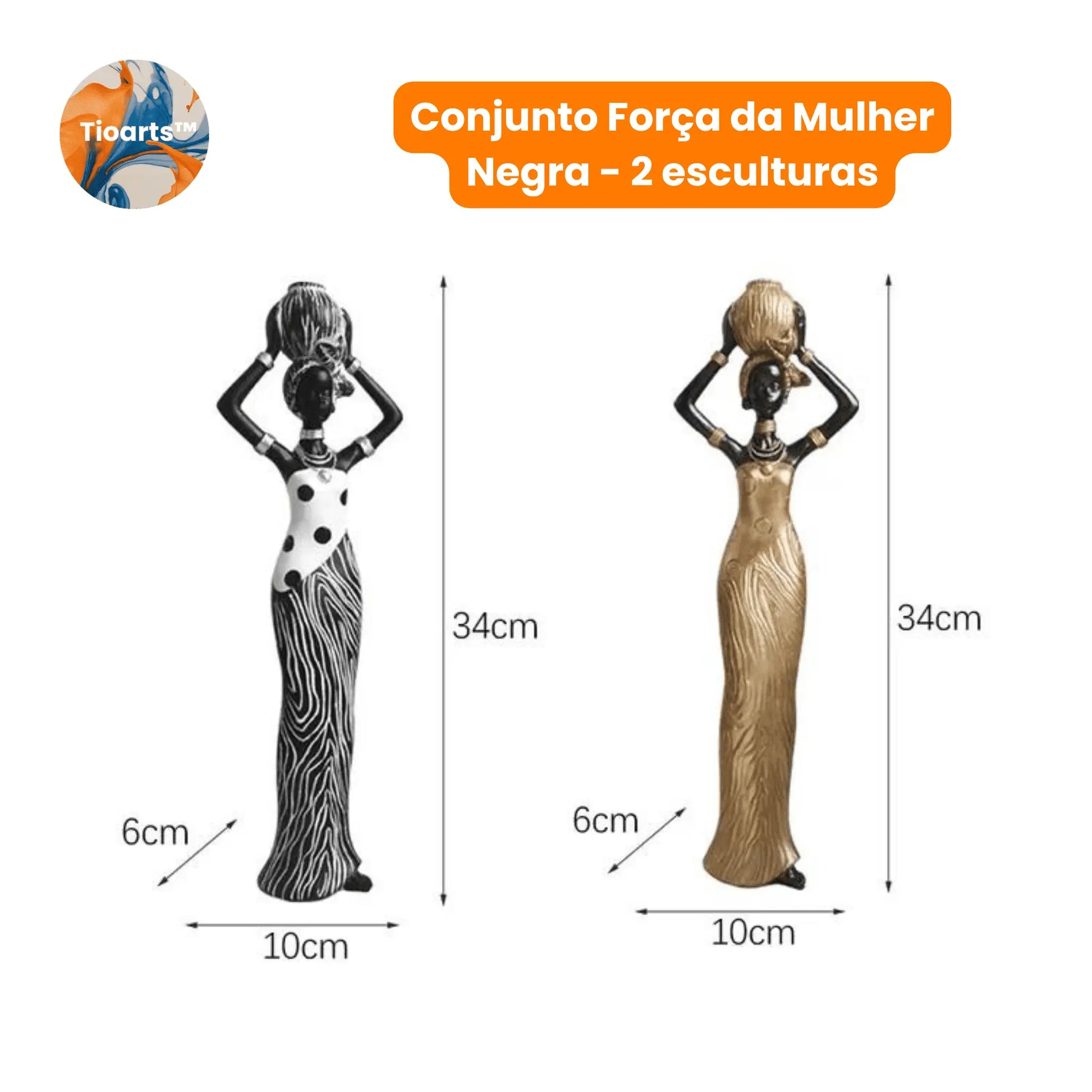 Esculturas Africanas Tioarts™ — Decoração em Resina Contemporânea | Conjuntos Força da Mulher Negra e Orgulho Afro