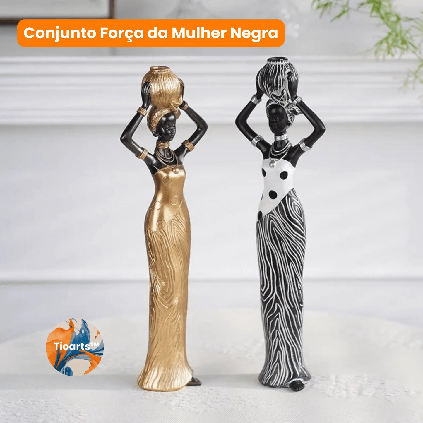 Esculturas Africanas Tioarts™ — Decoração em Resina Contemporânea | Conjuntos Força da Mulher Negra e Orgulho Afro