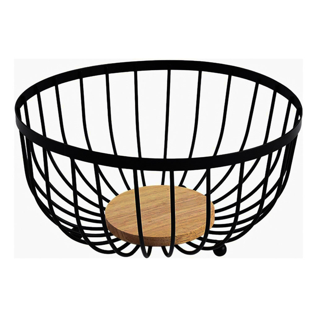 Fruteira de Metal Tioeasy™ com Fundo de Madeira Natural — 25cm x 13,5cm
