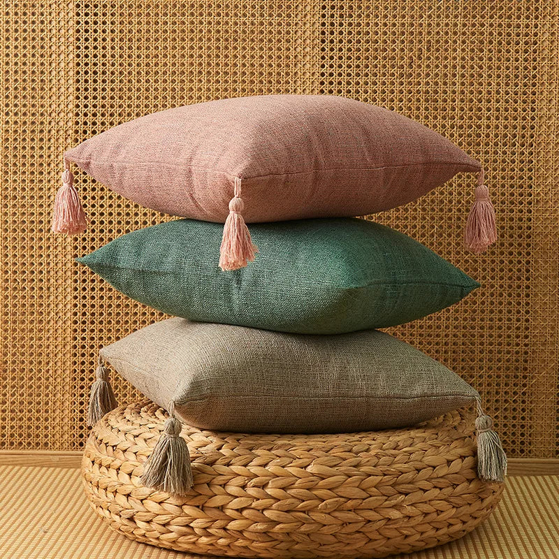 Capa de Almofada de Linho Tioeasy™ 45x45cm com Pompom Decorativo para Sala e Quarto