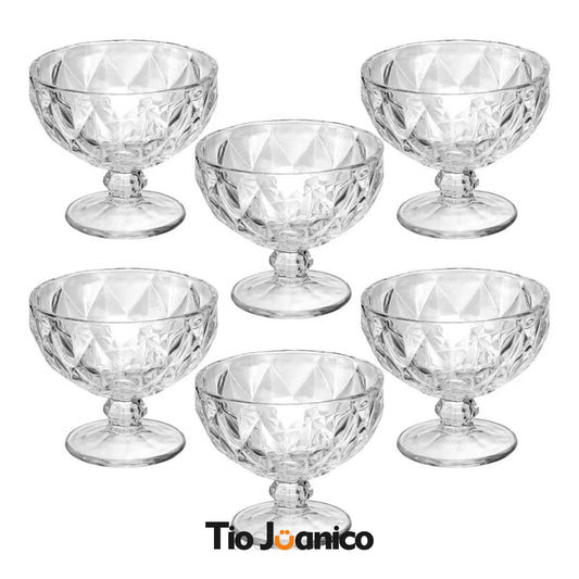 Jogo 6 Taças de Sobremesa Diamante Tioeasy™ — Vidro Cristal Transparente 360ml