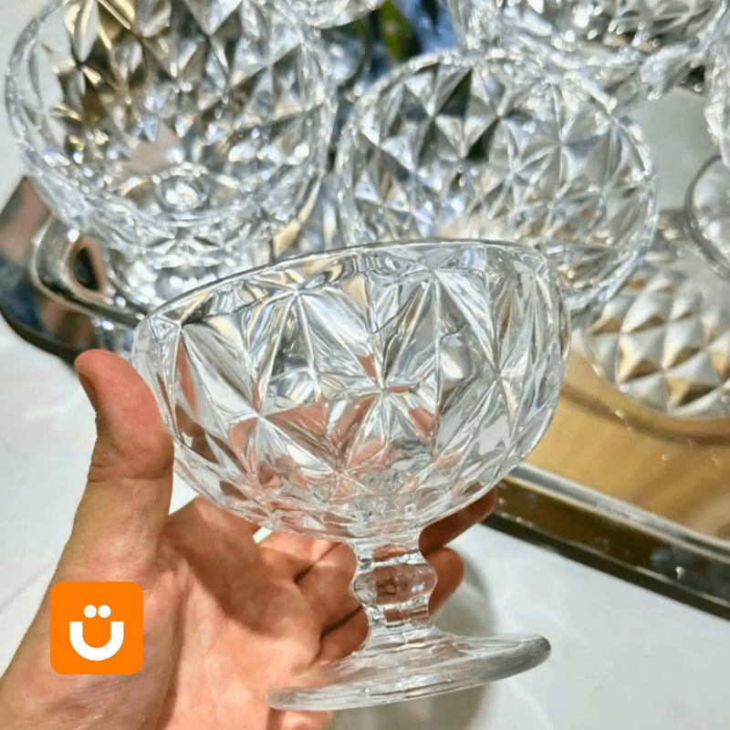 Jogo 6 Taças de Sobremesa Diamante Tioeasy™ — Vidro Cristal Transparente 360ml