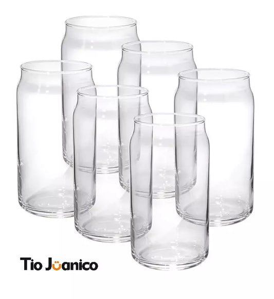 Jogo com 6 Copos Formato Lata Gourmet Tioeasy™ de Vidro — 500ml