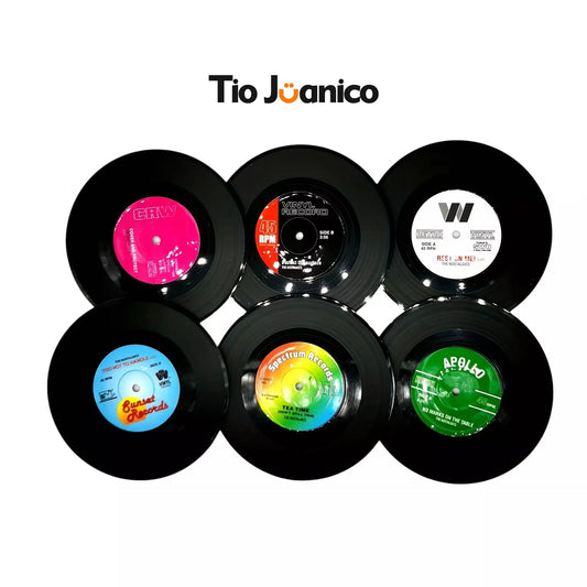 Jogo com 6 Descansos de Copo em Forma de Disco de Vinil Tioeasy™ — Antiderrapantes e Isolantes Térmicos